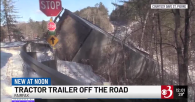 A tractor-trailer carrying a load of eggs went off the road