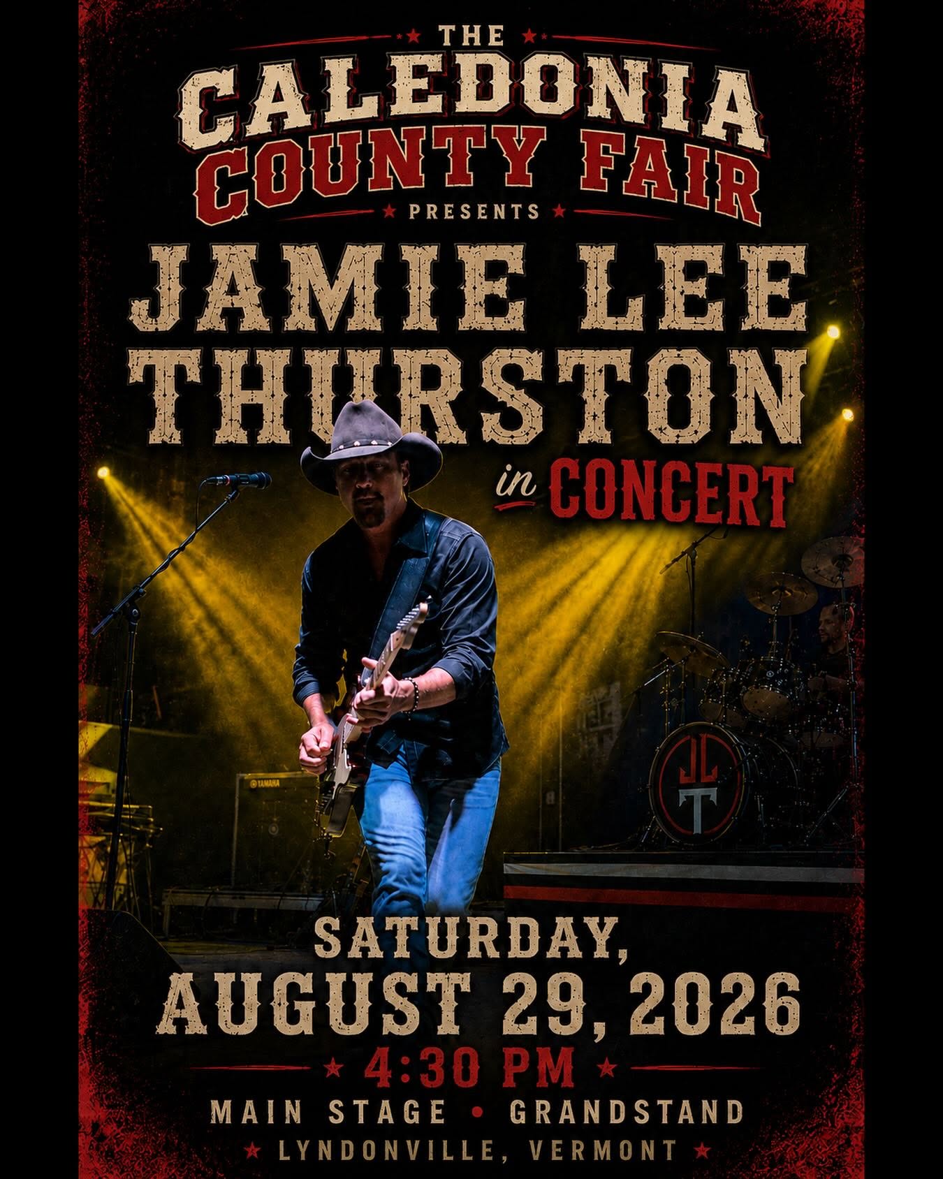 Jamie Lee Thurston concert poster for the Caledonia County Fair on August 29, 2026