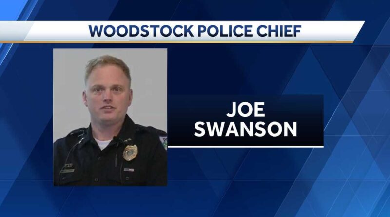 News graphic identifying Woodstock Police Chief Joe Swanson