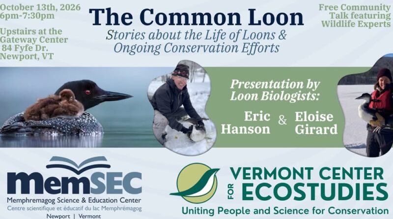 The Common Loon event flyer featuring loon biologists Eric Hanson and Eloise Girard