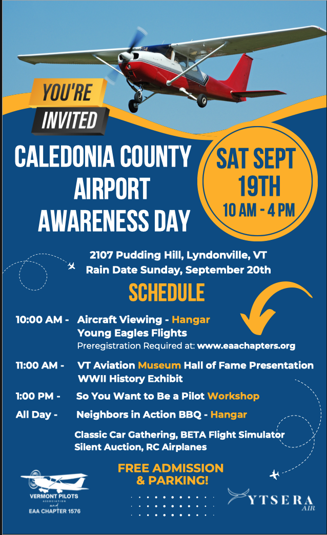 Caledonia County Airport Awareness Day flyer for September 19 in Lyndonville