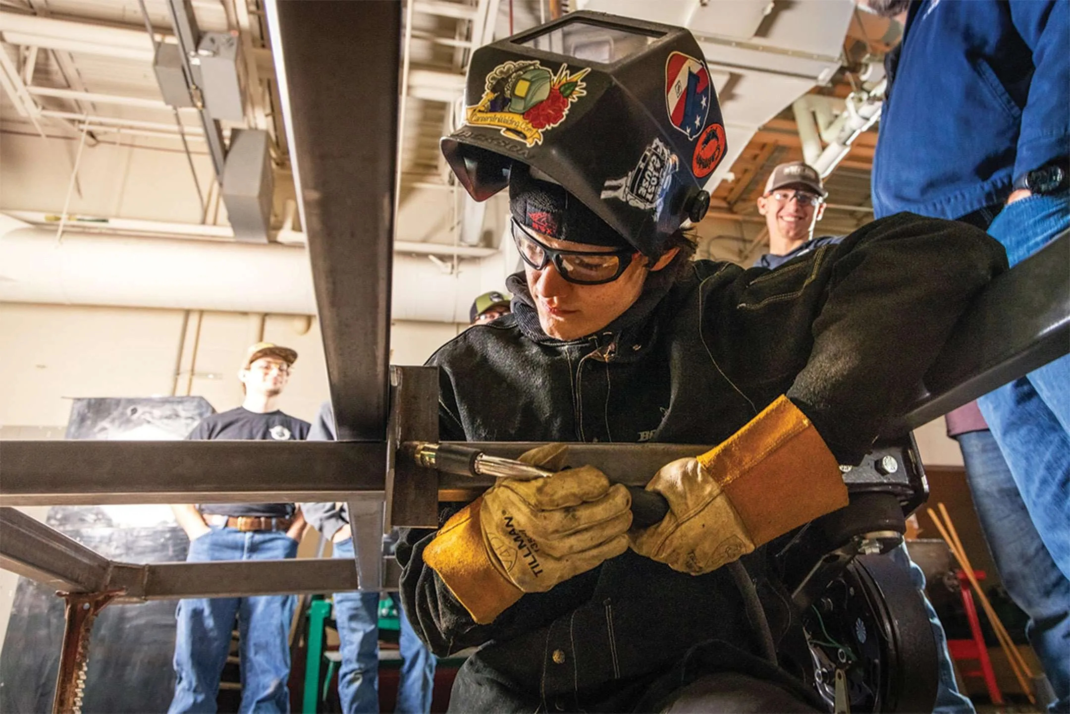 Firefighter practicing equipment use during training