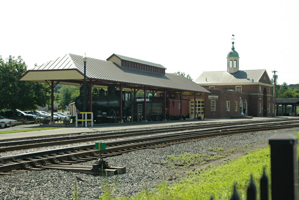 Train station and railroad tracks at White River Junction