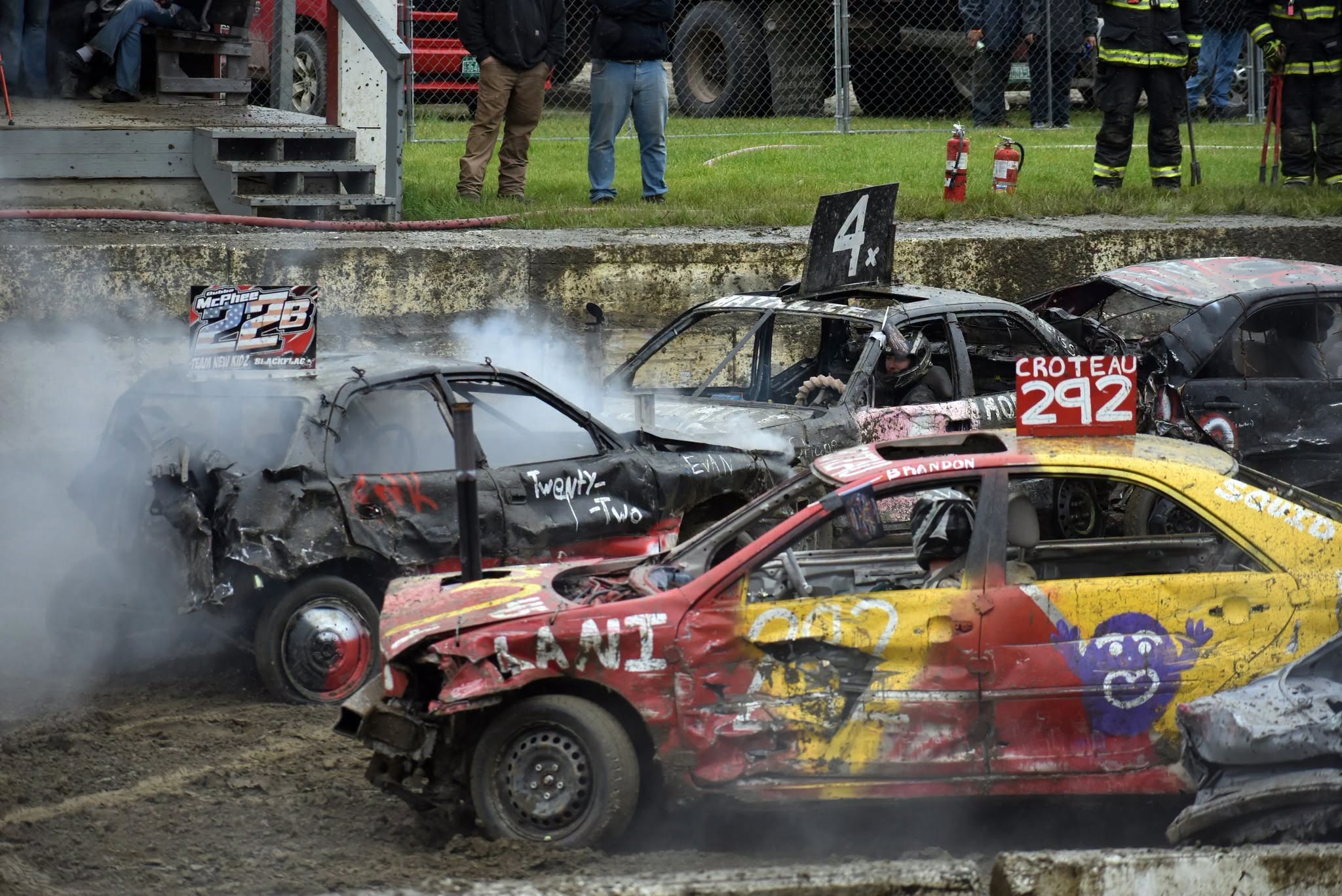 Cars competing in a demolition derby