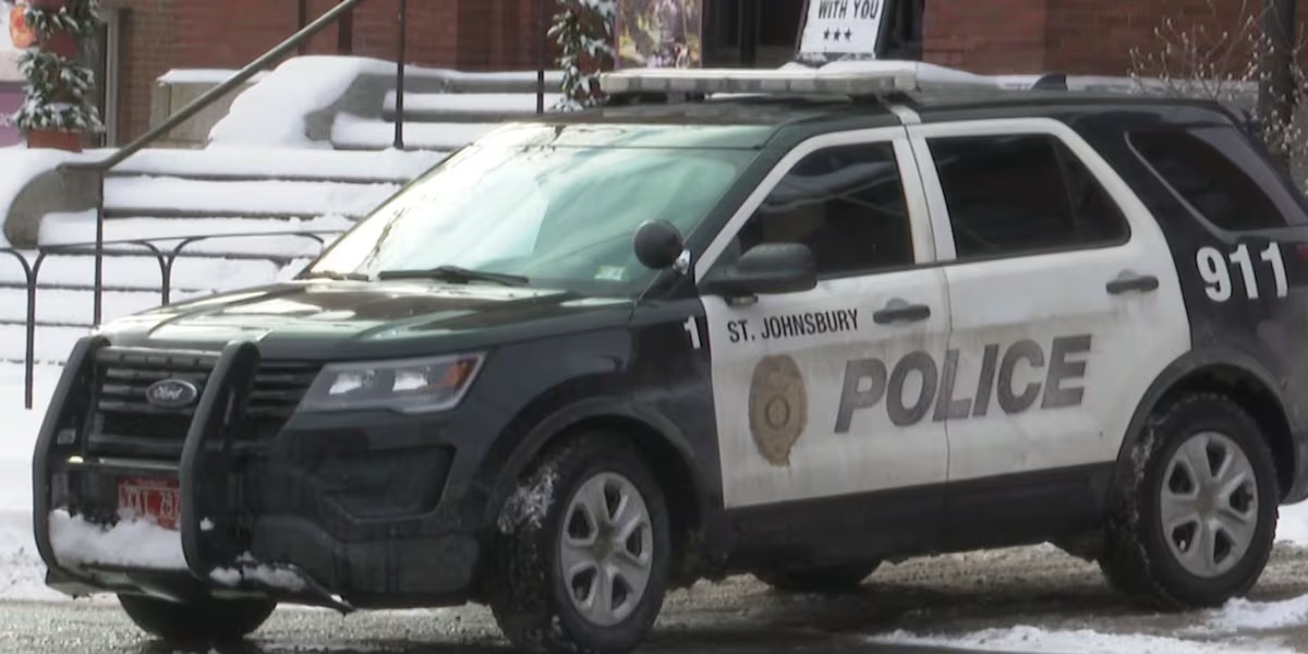 St. Johnsbury Police SUV parked on a snowy street