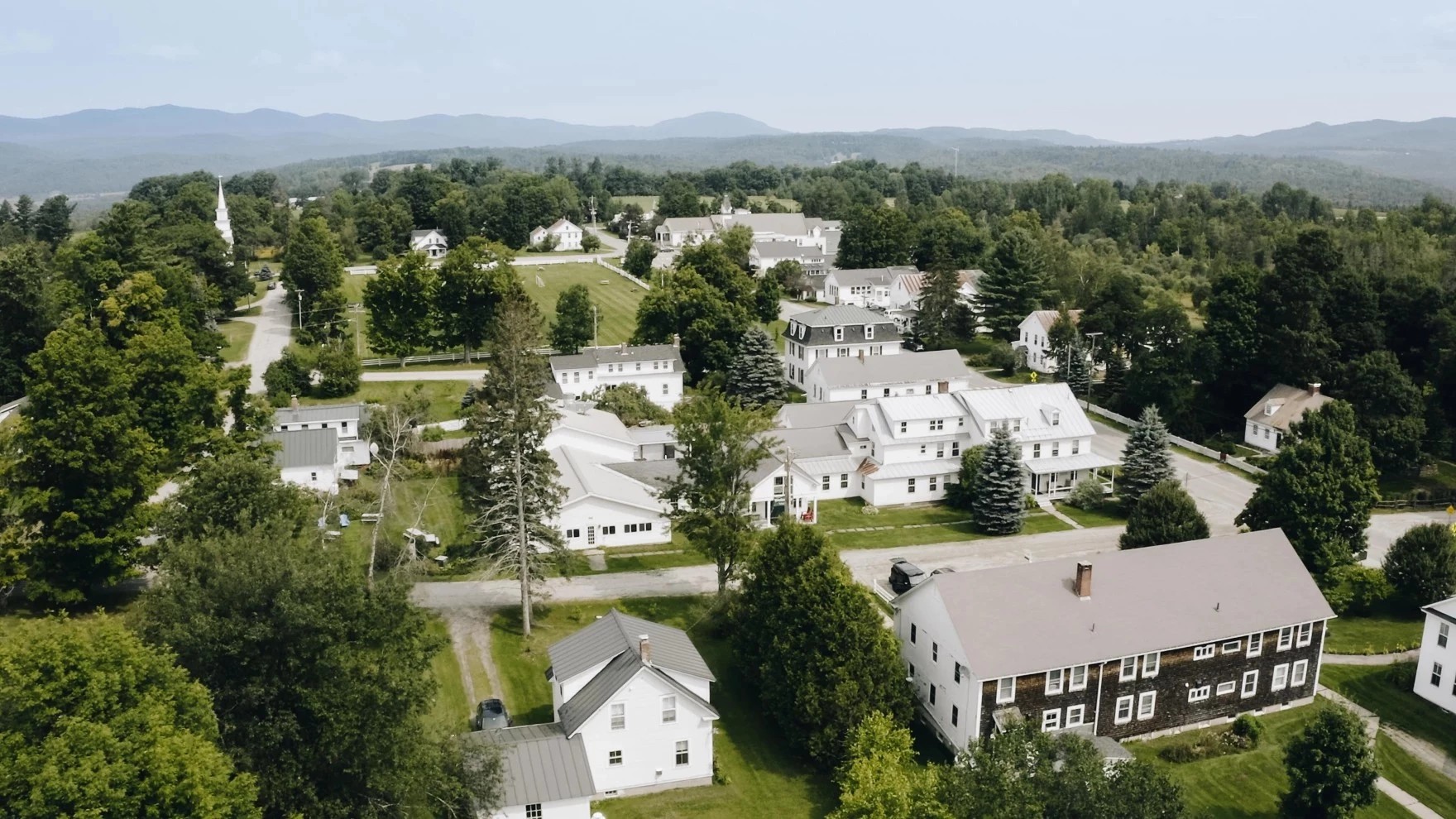 Aerial view of Sterling College campus in Craftsbury