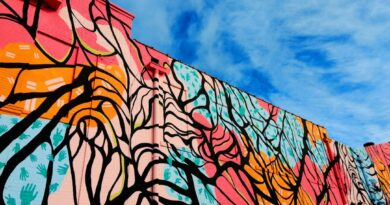 A colorful mural on a downtown wall