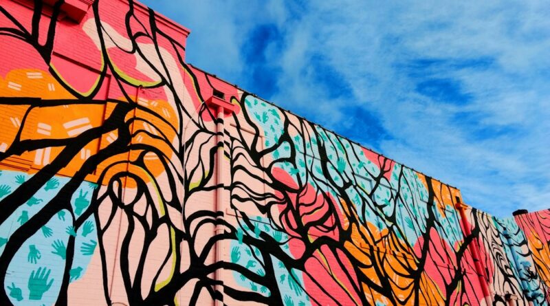 A colorful mural on a downtown wall