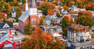 Fall foliage in a quaint Vermont town