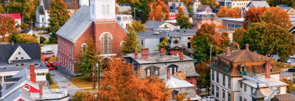 Fall foliage in a quaint Vermont town