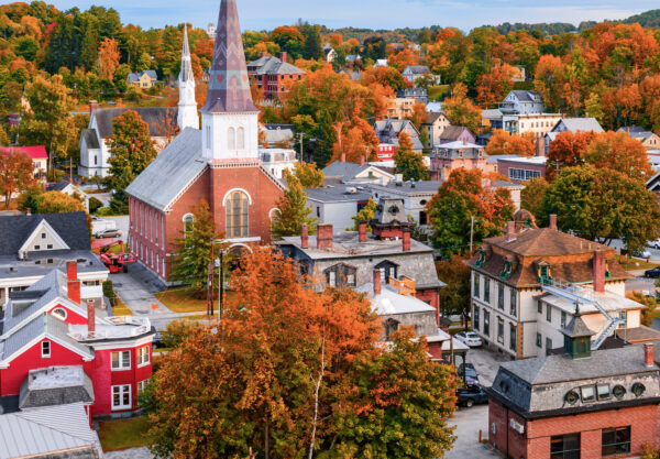 Fall foliage in a quaint Vermont town