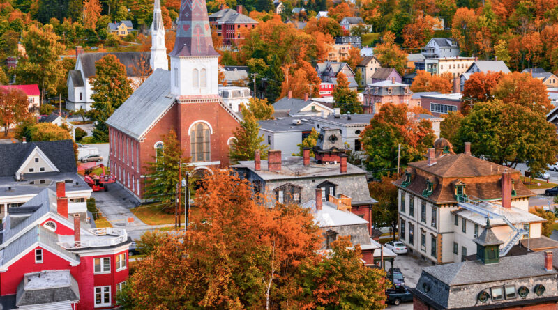 Fall foliage in a quaint Vermont town
