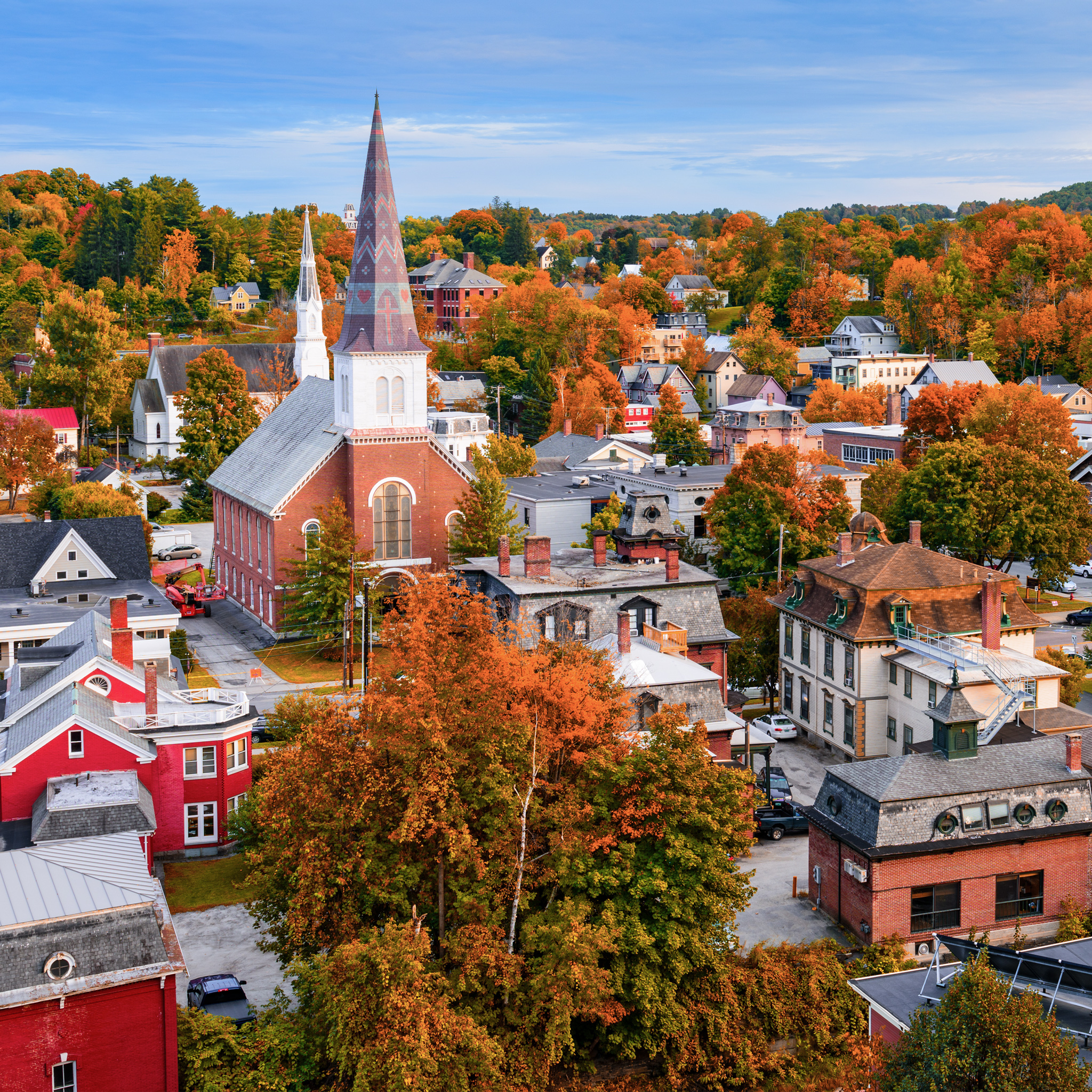 Fall foliage in a quaint Vermont town