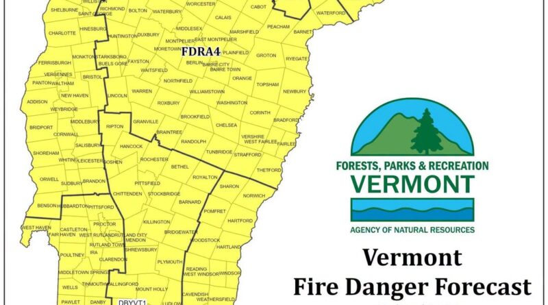 Vermont Fire Danger Forecast map for October 27, 2026 showing high fire danger statewide