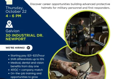 Galvion Job Fair flyer, October 22, 4–6 PM, 30 Industrial Dr., Newport