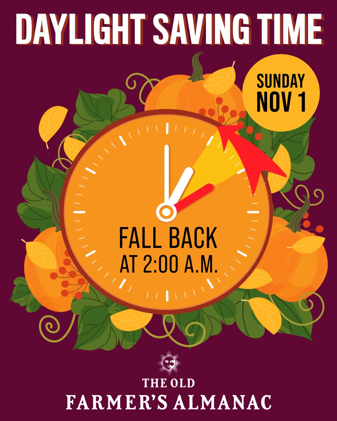 Daylight Saving Time Ends Sunday, November 1